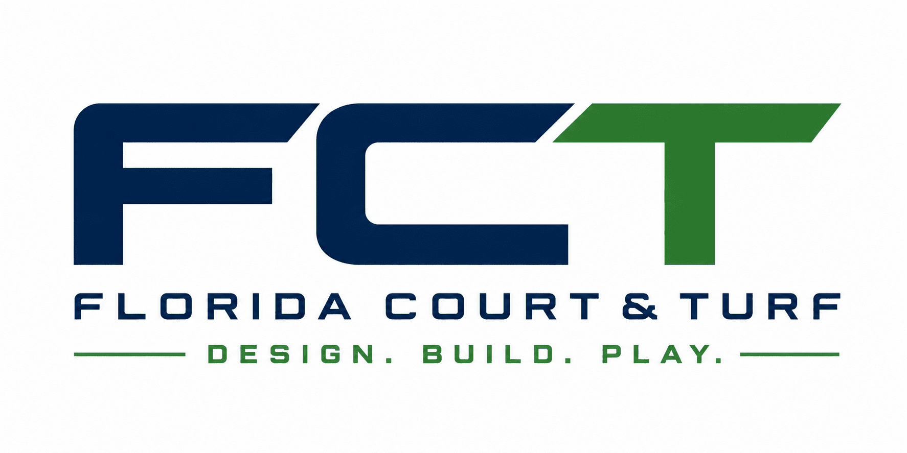 Florida Court & Turf horizontal logo in navy and green