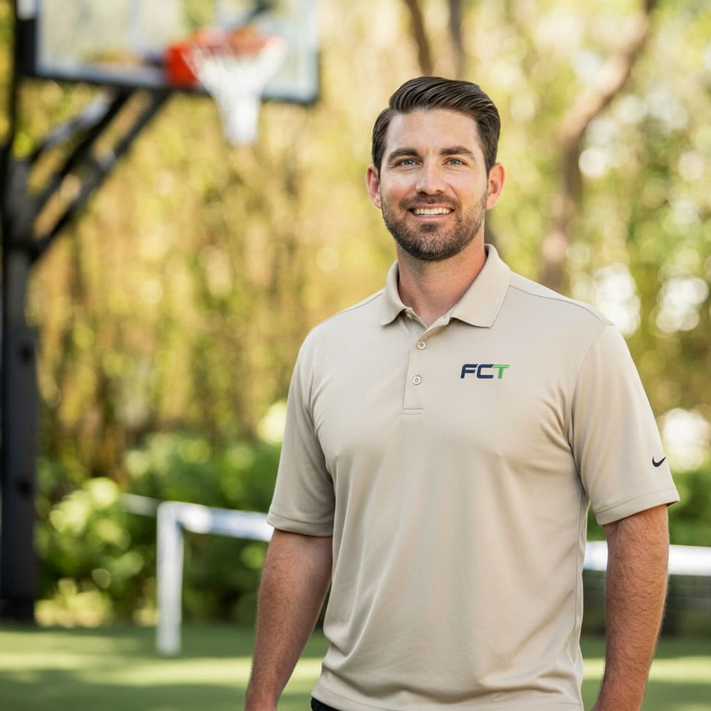 James Sposa, founder of Florida Court & Turf, standing on an outdoor sport court project